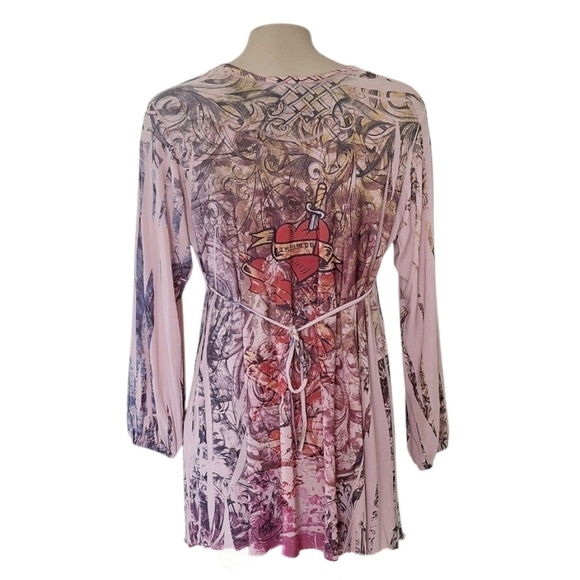 Coqueta Vintage Tattoo Heart Top Y2K Artsy XXL Large Boho Hipster - Picture 2 of 5